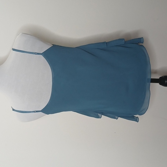 Bisou Bisou by Michele Bohbot teal ruffle spaghetti strap tank top size 8 - Picture 5 of 16